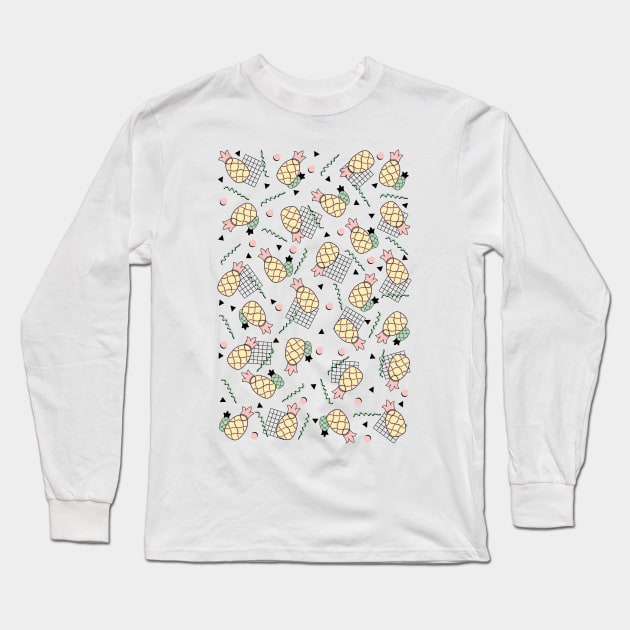 Memphis Pineapple Poster Long Sleeve T-Shirt by fivemmPaper